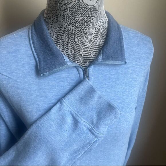 POLO RALPH LAUREN Blue Embroidered 1/4 Zip Sweater Pullover Sz Medium - Picture 4 of 9